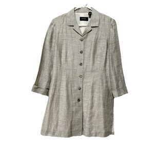 Dana Buchman Linen Blend Button Front Long Coat Jacket Blazer Gray Size 10